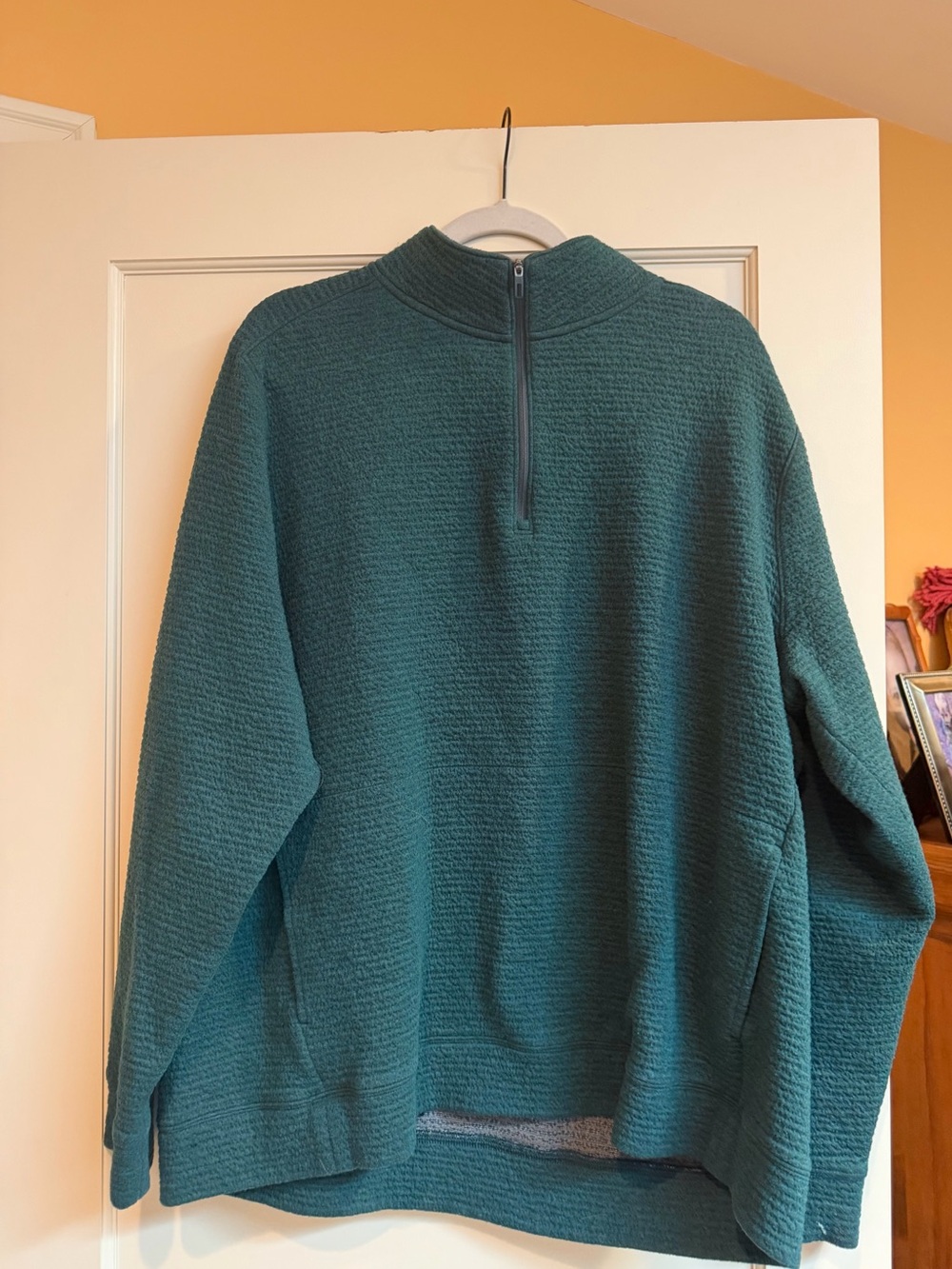 VRST Dark Teal Green Textured Waffle Grid Fleece Quarter Zip Pullover XXL